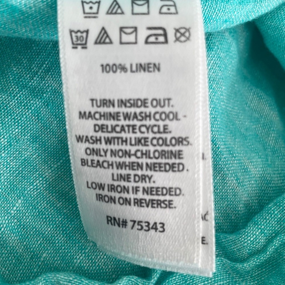 Tahari  Linen Tunic Top Turquoise 3/4 Sleeve Button Detail 2X Lagenlook - Picture 8 of 9